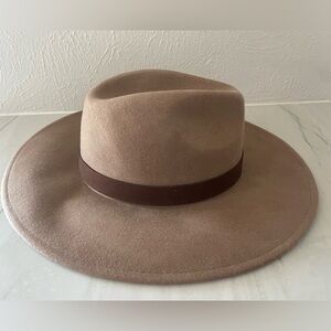 Women's FREE PEOPLE Fedora 100% Wool Boho Hat-Brown Trim-One Size